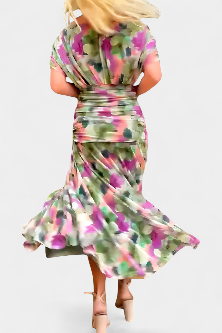 Florence | Long Floral V Neck Dress