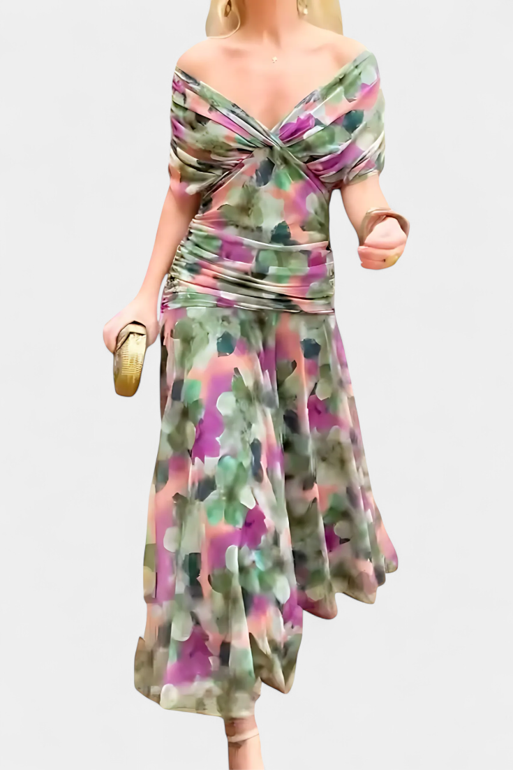 Florence | Long Floral V Neck Dress