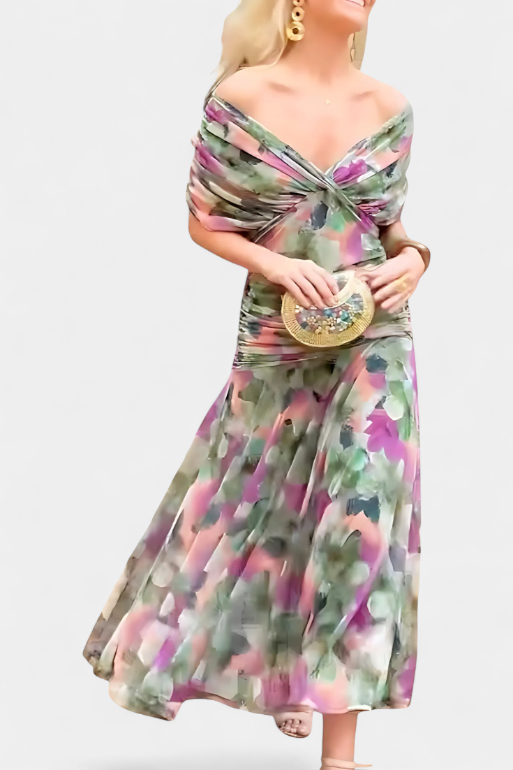 Florence | Long Floral V Neck Dress