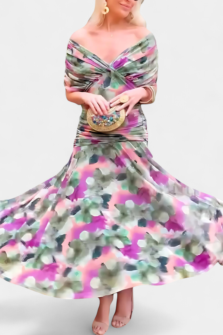 Florence | Long Floral V Neck Dress