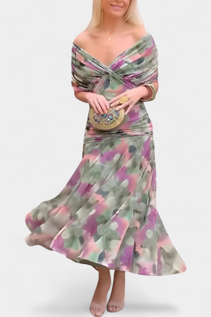Florence | Long Floral V Neck Dress