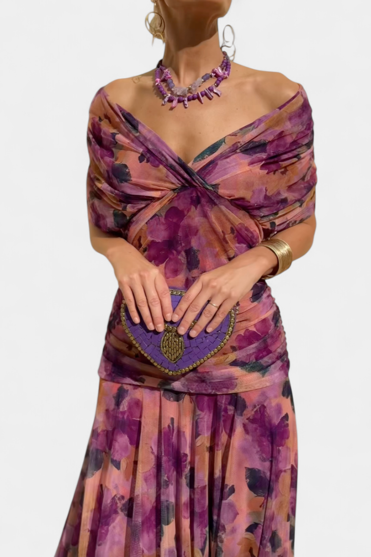 Florence | Long Floral V Neck Dress