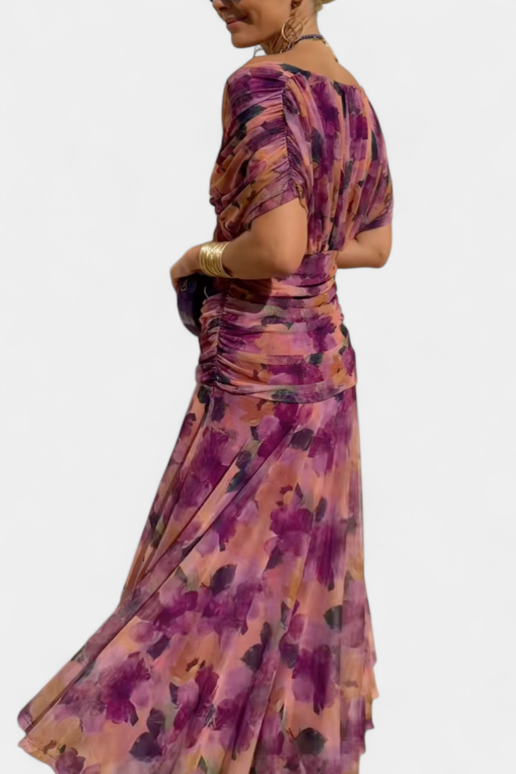Florence | Long Floral V Neck Dress