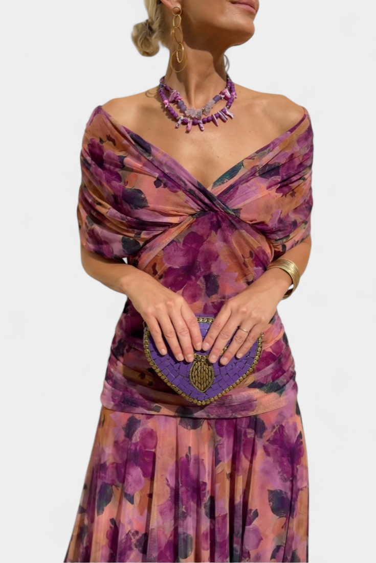 Florence | Long Floral V Neck Dress