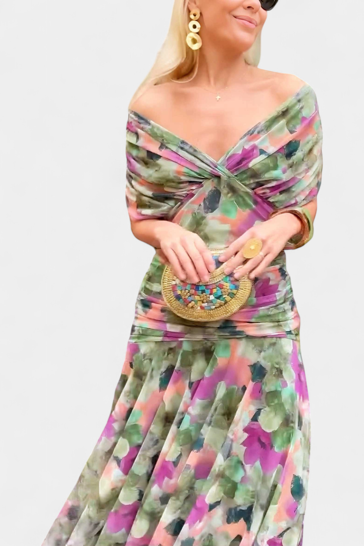 Florence | Long Floral V Neck Dress