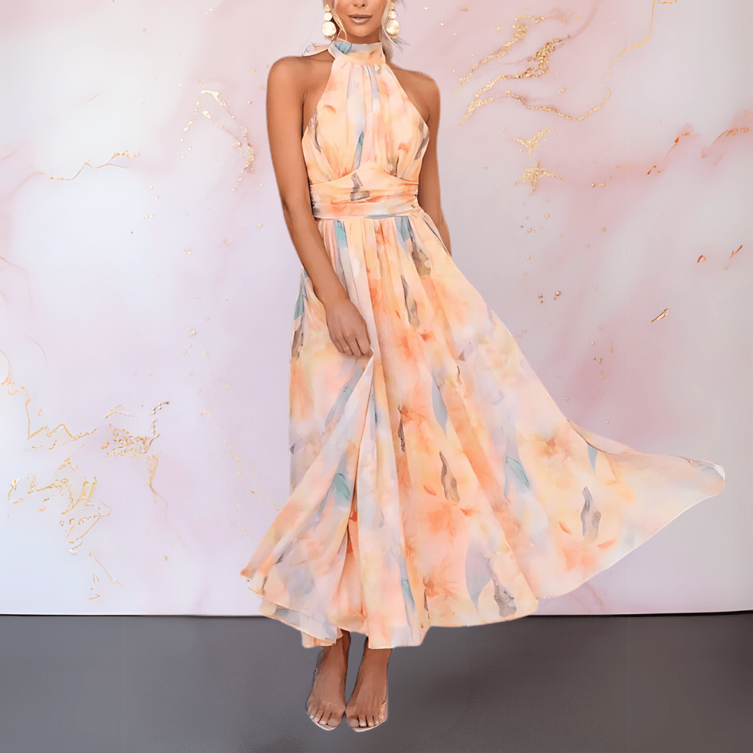 ESTELLE | HALTERNECK WATERCOLOUR PRINT DRESS