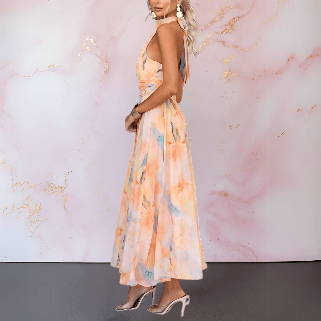 ESTELLE | HALTERNECK WATERCOLOUR PRINT DRESS
